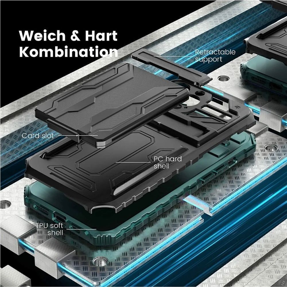 3 In 1 Heavy Duty Wallet Phone Case for iPhone 13 Pro Max - Green - Picture 5 of 7